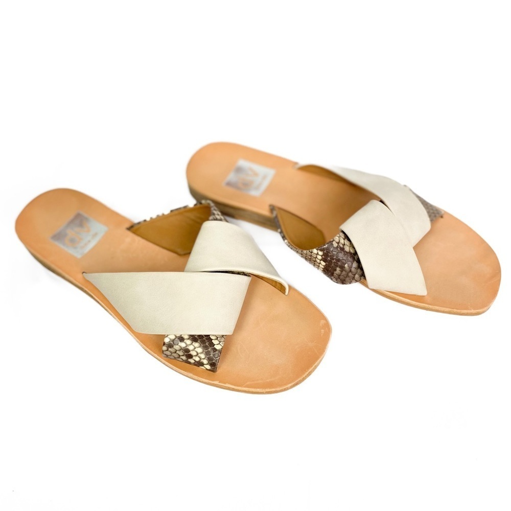 Dolce Vita Womens Sandals 6 Ivory Snakeskin Slides Neutral‎ Beachy Casual - Picture 8 of 13